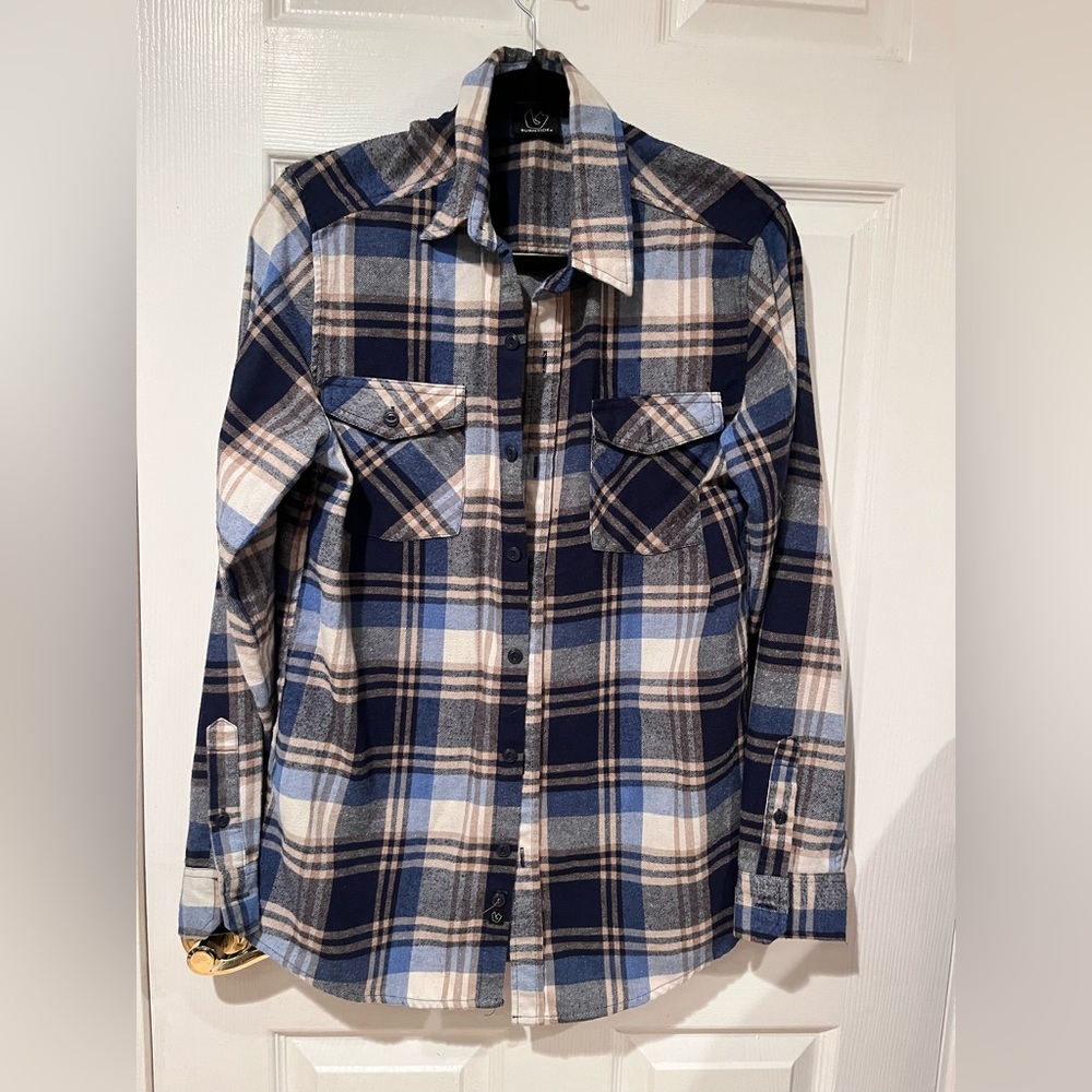 Burnside Navy and Tan Plaid Shirt